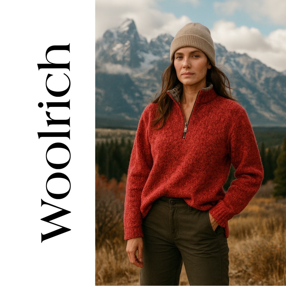 Woolrich Red Women’s Large Quarter Zip Sweater | Hiking Outdoor Pullover